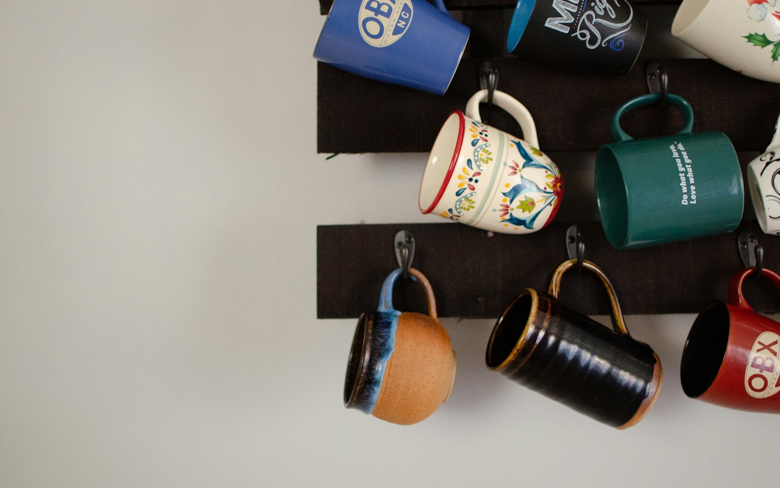 Blue and brown ceramic mugs